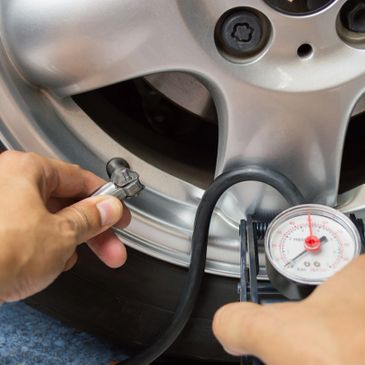 Checking all tire pressures so your tires wear normally and are in great shape and road worthy.