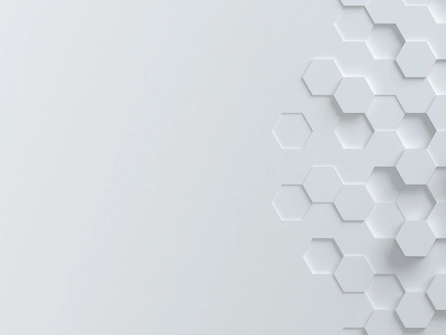 White 3D hexagonal pattern on a light gray background.