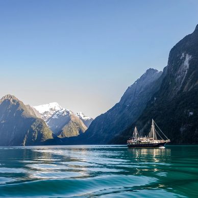 Boat in a New Zealand fjord