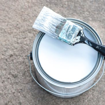 Painting - bucket - brush - white paint - interior - exterior 