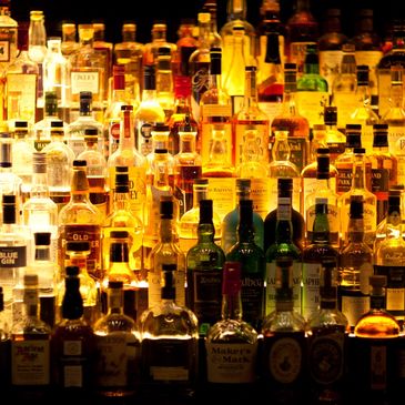 a wall of liquor bottles