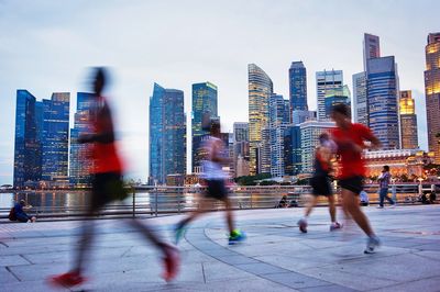 Runners in a city