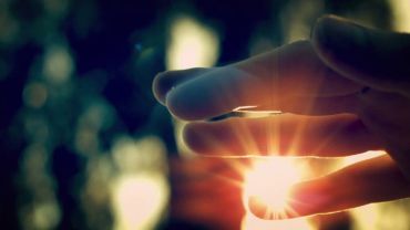 Hand catching sunlight through fingers.