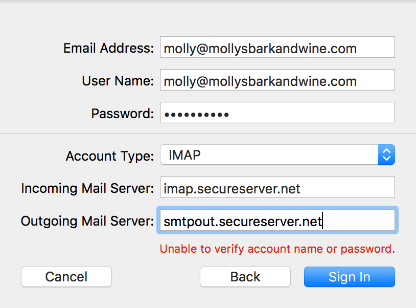 godaddy email setup for mac mail