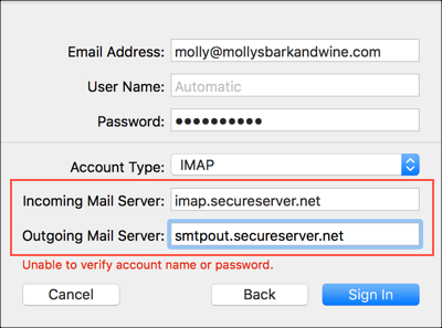 Enter mail server settings